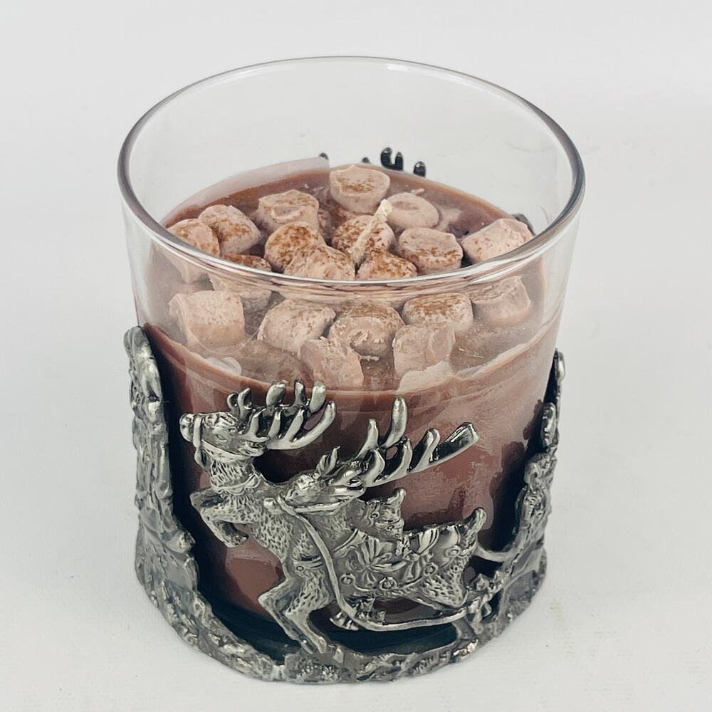 Christmas Hot Cocoa Soy Wax Candle & Santa and his Reindeer Pewter Metal Holder